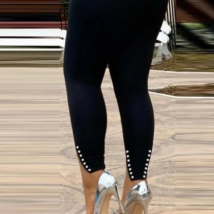 2024 Spring Summer New Women's Slit Trousers Cannon Beads High Waist Metal Sheet Skinny Pants
