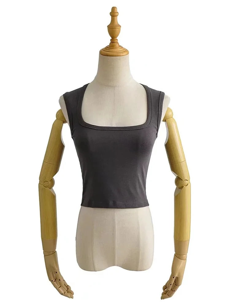 Deep Square Collar Vests 2023 Summer New Fashion Sexy Women's Crop Tops Sling Vest Camis