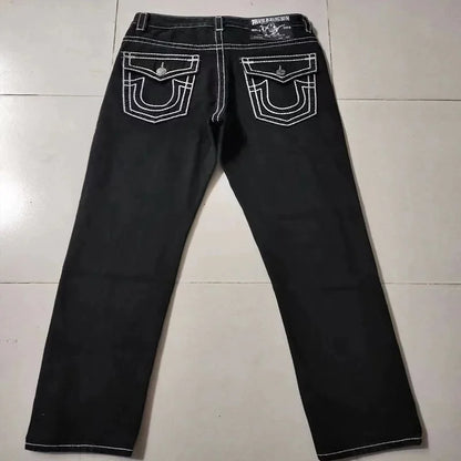 Embroidered Jeans for Men Clothing High Street Vintage Hip Hop Men Jeans Casual Straight and Versatile Baggy Jeans Men Pants