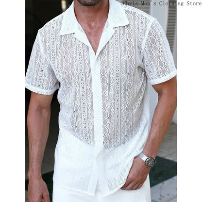 Spring and Summer Men's Sexy Short-sleeved Shirt, Outdoor Leisure Beach Men's Top Shirt, Comfortable Breathable Shirt for Men