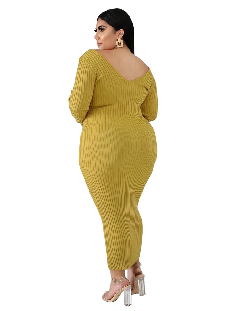 Ladies Knitted Sweater Dress Midi Dress Long Sleeves Chic and Elegant Plus Size Dresses for Women 4xl 5xl
