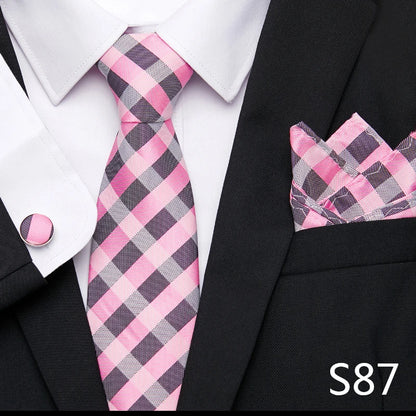 Hot Sale Holiday Gift Tie Pocket Squares Cufflink Set Necktie Dot Man Dark Grey Wedding Accessories Performance