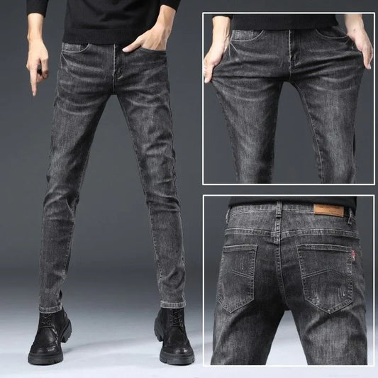 New Trendy Black Grey Jeans For Men Elastic Slim Fit Smooths Your Silhouette Casual Style Korean Version Versatile Long Pants