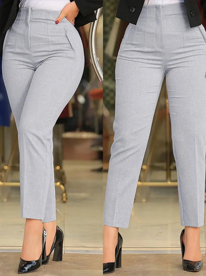 Elegant Pleated Waist Work Pants For Women White All-Match Daily OL Laides Fashion Office Formal Wear High Waisted Trousers