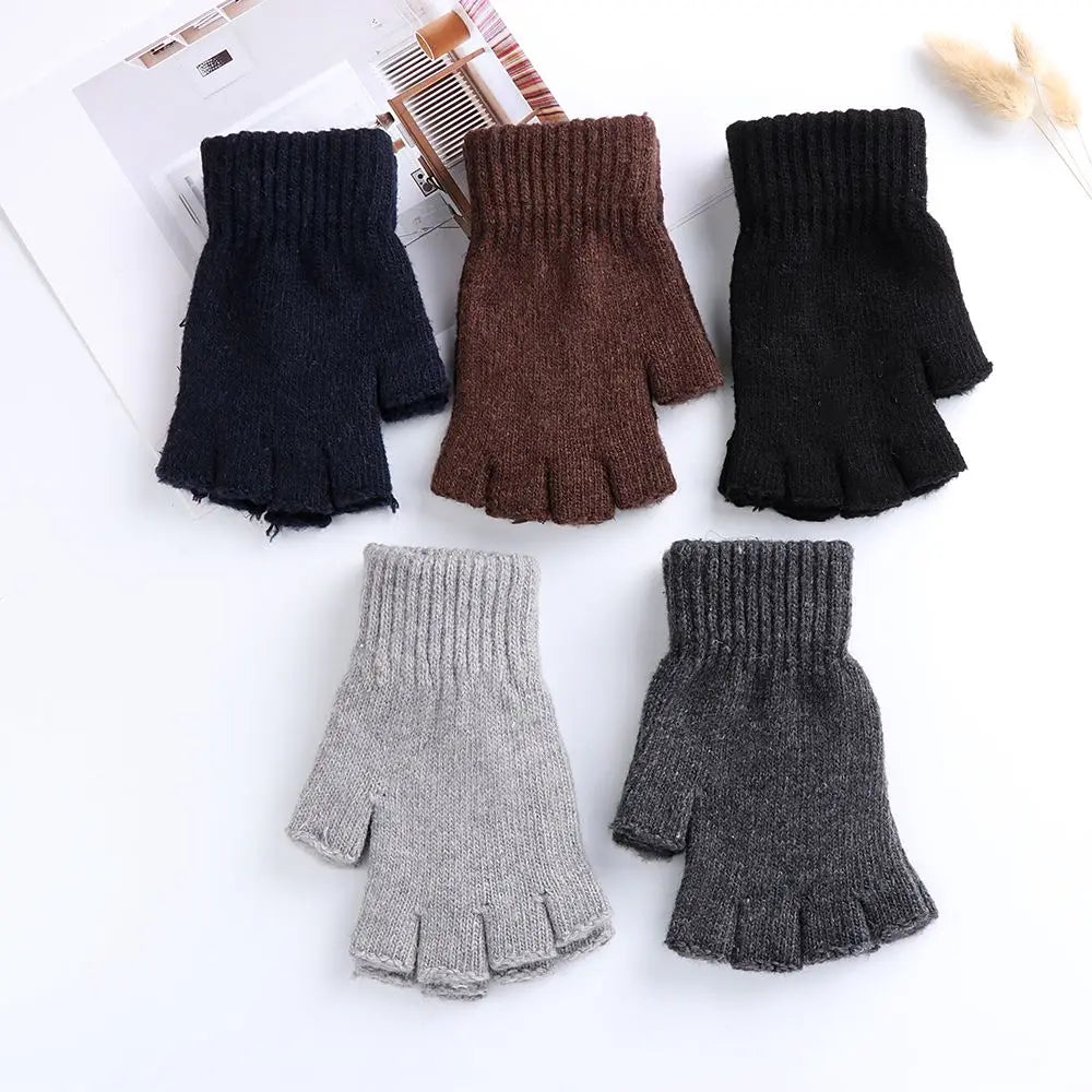 Unisex Half Finger Gloves Winter Warm Wool  Knitted Fingerless Gloves Cashmere Stretchy Typing/Texting Gloves for Women and Men