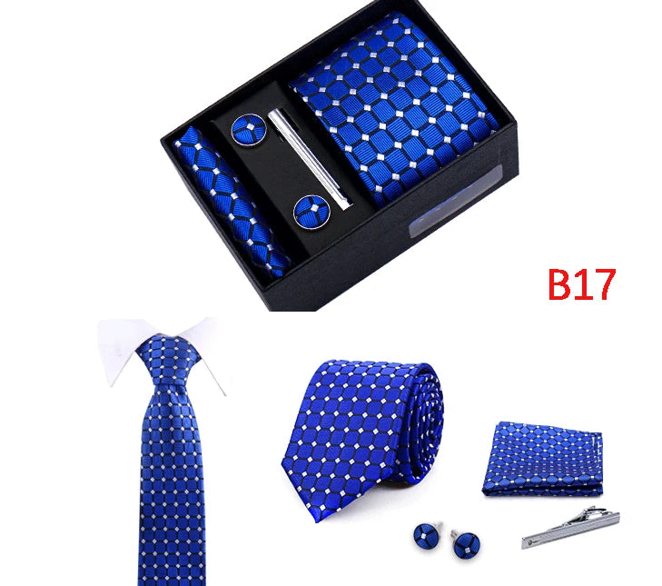 Ties Gift Box Brand Design Top Quality Jacquard Necktie Hanky Cufflink Set Tie Clip For Men Gravatas Business Wedding