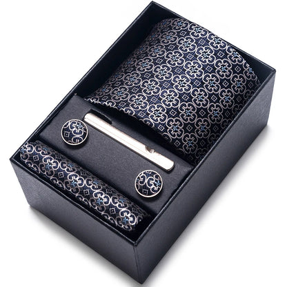 Gravatas Brand Wholesale Wedding Present Tie Pocket Squares Set Necktie Box Men Suit Accessories Floral Fit Formal Party