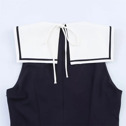 Women's Dresses New Summer 2025 Sailor Suit Style Wide Pleated Cropped Dress Fashionable Color-Blocking Sexy Cute Personality
