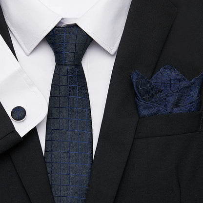 Hot Sale Holiday Gift Tie Pocket Squares Cufflink Set Necktie Dot Man Dark Grey Wedding Accessories Performance