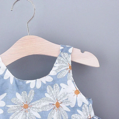 (Girls 0-3 Years Old) Summer New Girls Dress Floral Print Little Fresh Everyday Sweet Princess Dress with Bow