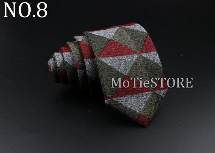 Men's Plaid Tie Cotton Black Grey Red Necktie Handmade Wool Narrow Collar Ties Wedding Business Party Suit Shirt Gift Accessory