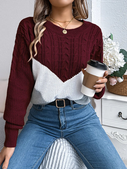 New Autumn Winter Color-blocking Lantern Sleeve Fashion Knitted Pullover Sweater Jersey Invierno Mujer Sweaters Womens Top Femme