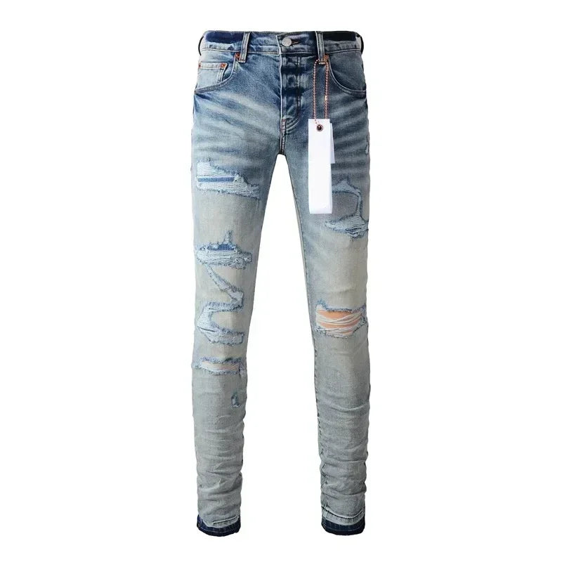 New Fashion Purples jeans Man with high street black brands pleats Fashion top quality Repair Low Rise Skinny Denim pants