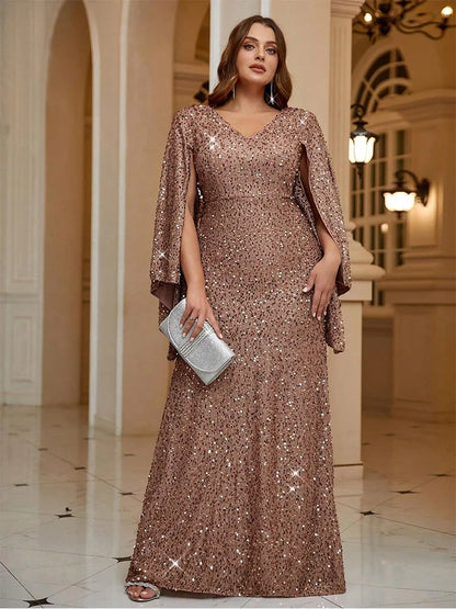 Plus Size Pink Shawl Shining Gorgeous Ballroom Evening Dress 4XL 5XL Big Size Wedding Evening Dress Women Prom Dress