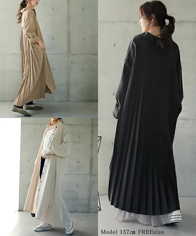 Spring Long Shirt Dress A-line Women's Dress Elegant Pleated Long Sleeve Casual Dresses Female Fashion Oversize Ladies Clothes