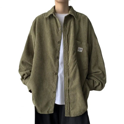 Spring Shirt Single-breasted Placket Casual Warm Corduroy Patch Pocket Men Tops  Men Tops  for Work