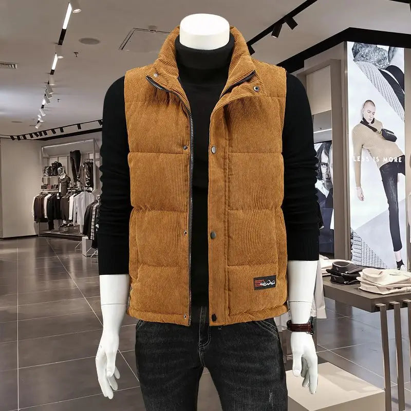 Waistcoat Male Wintertime Cotton Sill Young Person Korean Version Corduroy Vest Thickening for Warmth Men's Handsome Vest Jacket