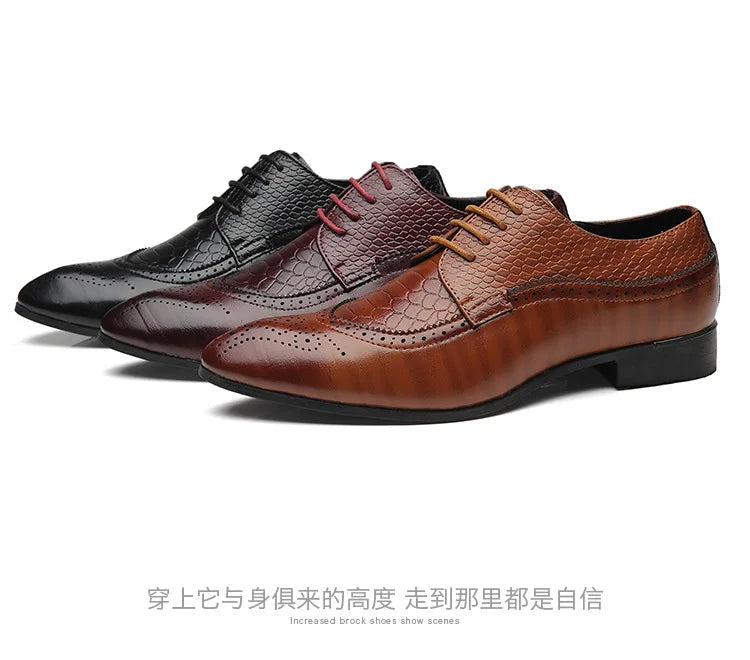 Business Casual Formal Lace-up Leather Shoes Men British Oxford Breathable Hombre Shoes Plus Size Office Wedding Flat Male Black