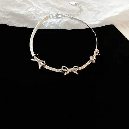 Silver Color Color Bowknot Bracelets for Women Girls Sparkling Delicate Chains Blade Chokers Necklaces Party Dress Jewelry Gifts