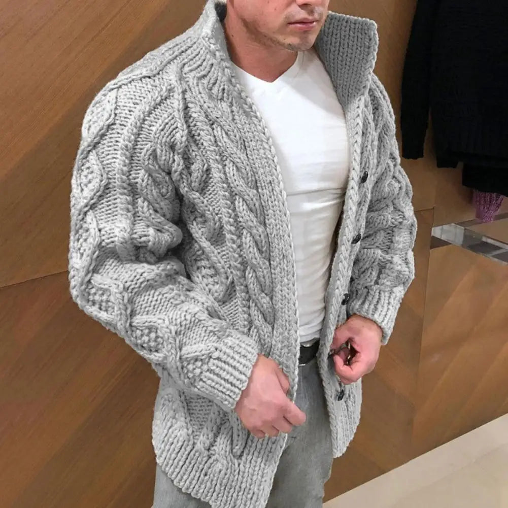 Winter Autumn Men Solid Color Knitted Sweater Buttons Cardigan Warm Jacket Coat Long Sleeve Warm Knitted Lapel Cardiga 2023 Hot