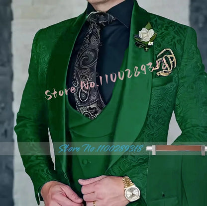 Jacquard Men's 3-piece Suit Set Formal Party Dress Groom Tuxedo High Quality Elegant Men Terno Masculino  Costume Homme Mariage