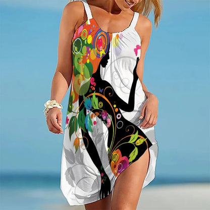 New Floral Beach Dresses Flower Rose 3D Print Women Fashion Hawaii Dress Beachwear Sleeveless Midi Dress Girl Female Party Dress