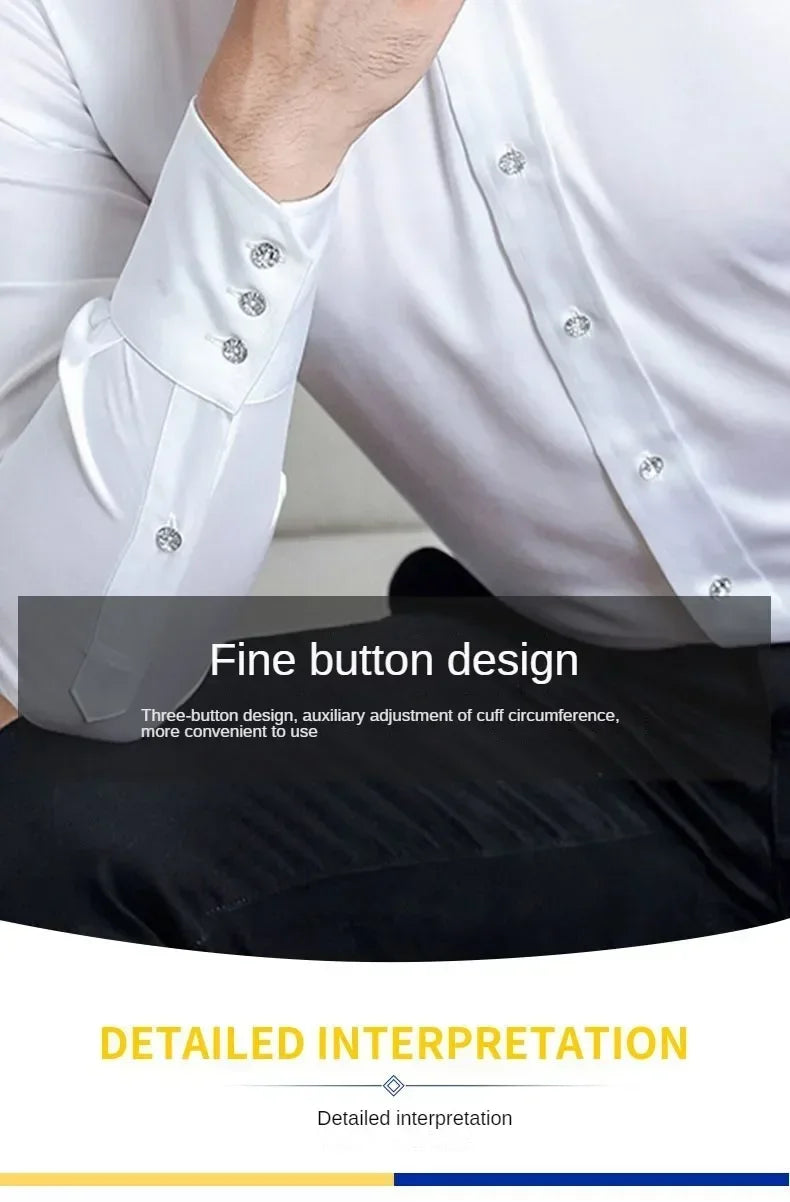 Men's Dress Shirt Autumn Spring Long Sleeve Business Blue Casual Shirts Female Coat Slim-fit Non-ironing Solid Color Black