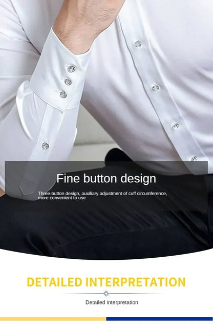 Men's Dress Shirt Autumn Spring Long Sleeve Business Blue Casual Shirts Female Coat Slim-fit Non-ironing Solid Color Black