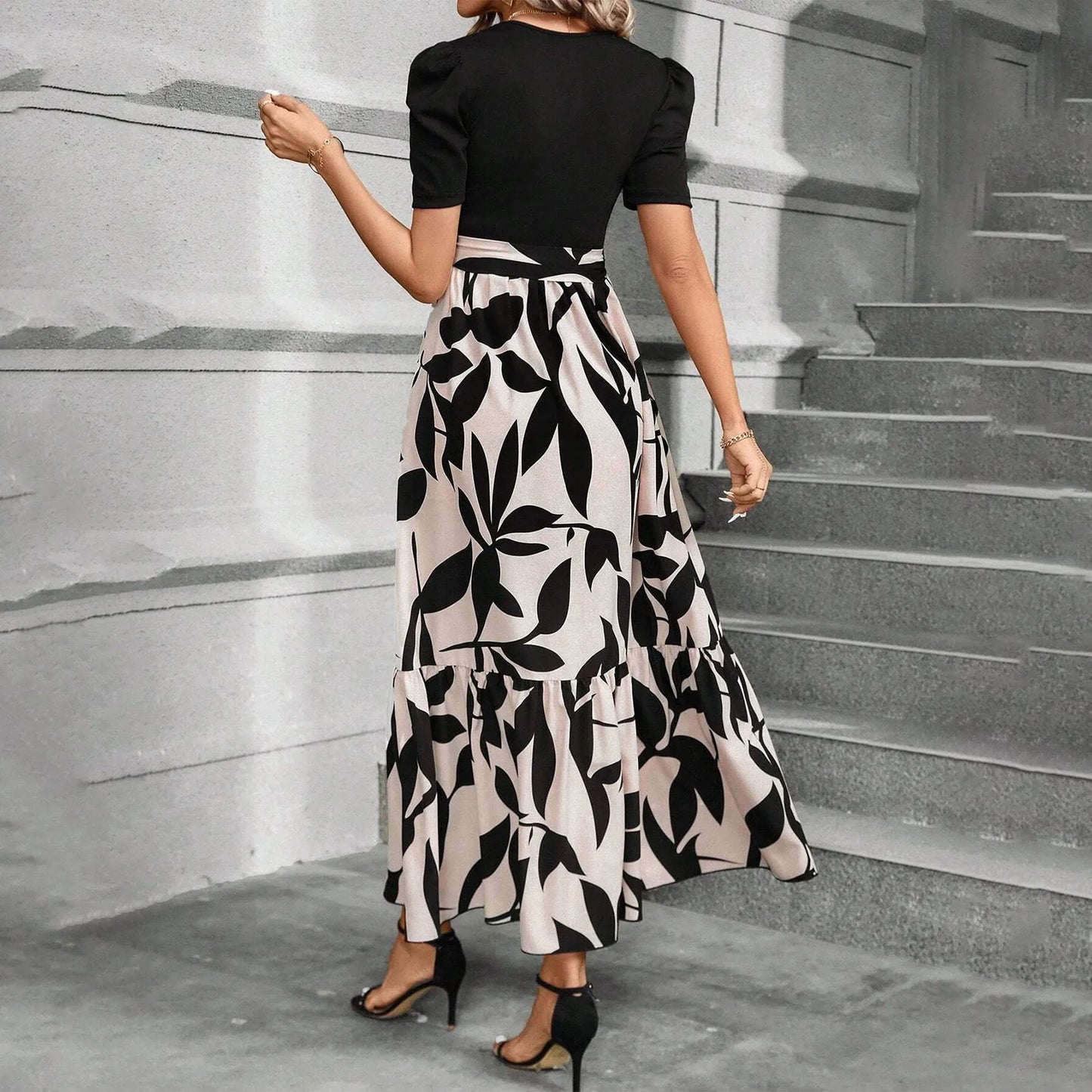 Spring Elegant Dress For Women Bow Tie Waist Cinched Dress A-Lin Flowing Skirt Office Women'S Clothing High Waisted Fashion Dres
