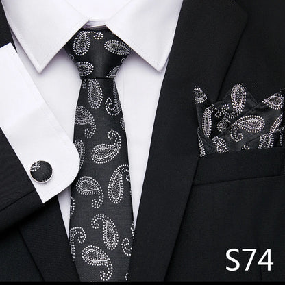 Hot Sale Holiday Gift Tie Pocket Squares Cufflink Set Necktie Dot Man Dark Grey Wedding Accessories Performance