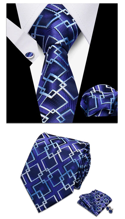 Classic Elegant Ties For Men Fashion Gifts Striped Solid Necktie Handchief Cufflink 3 Pcs Set Wedding Business Suit Accessories