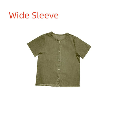 AP 2025 SS washed green denim Fringe collection boys girls fashion cotton jeans dress shirt skirt family clothing