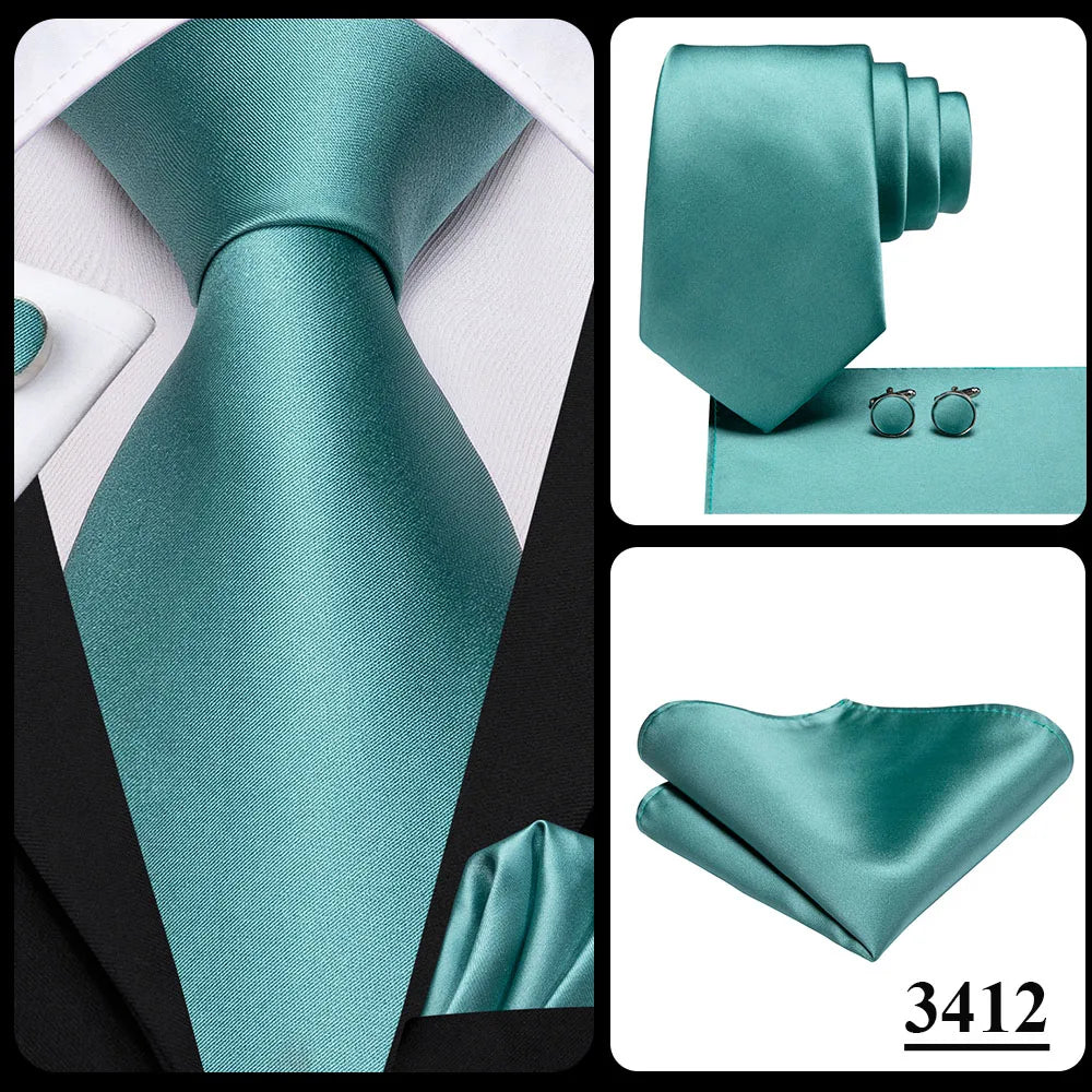 Hi-Tie Sage Green Pink Blue Solid Silk Wedding Tie For Men Handky Cufflink Mens Necktie Set Fashion Designer Business Party