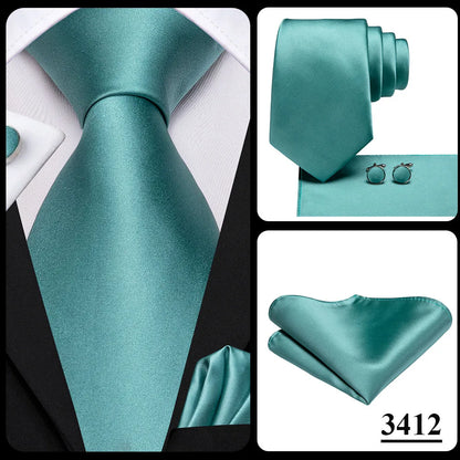 Hi-Tie Sage Green Pink Blue Solid Silk Wedding Tie For Men Handky Cufflink Mens Necktie Set Fashion Designer Business Party