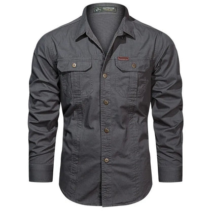 Spring Autumn Cargo Shirt Men Long Sleeve Casual Cotton Shirts High Quality Camisa Militar Overshirt Brand Clothing White Blouse