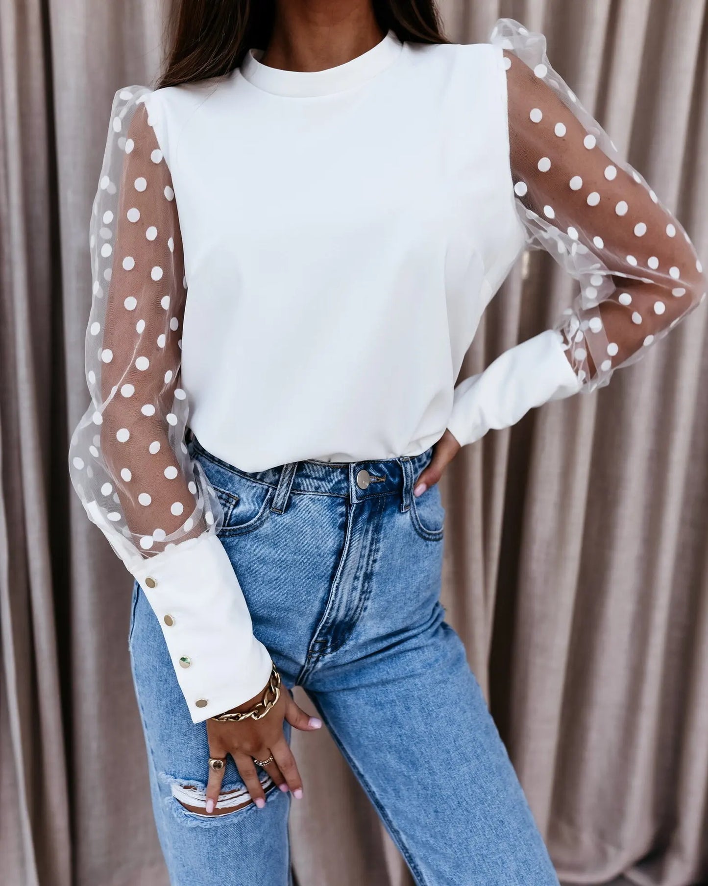 Women's Long Sleeve Puff Blouse, Chic Loose Tops, Elegant Shirts, Mesh Blouses, Office Lady, Fashion, Summer, 2025