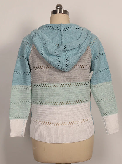 2024 Autumn and Winter New Casual Cardigan Women's Tops Plus Plus Zip Hoodie Colorblocking Lightweight Loose Top