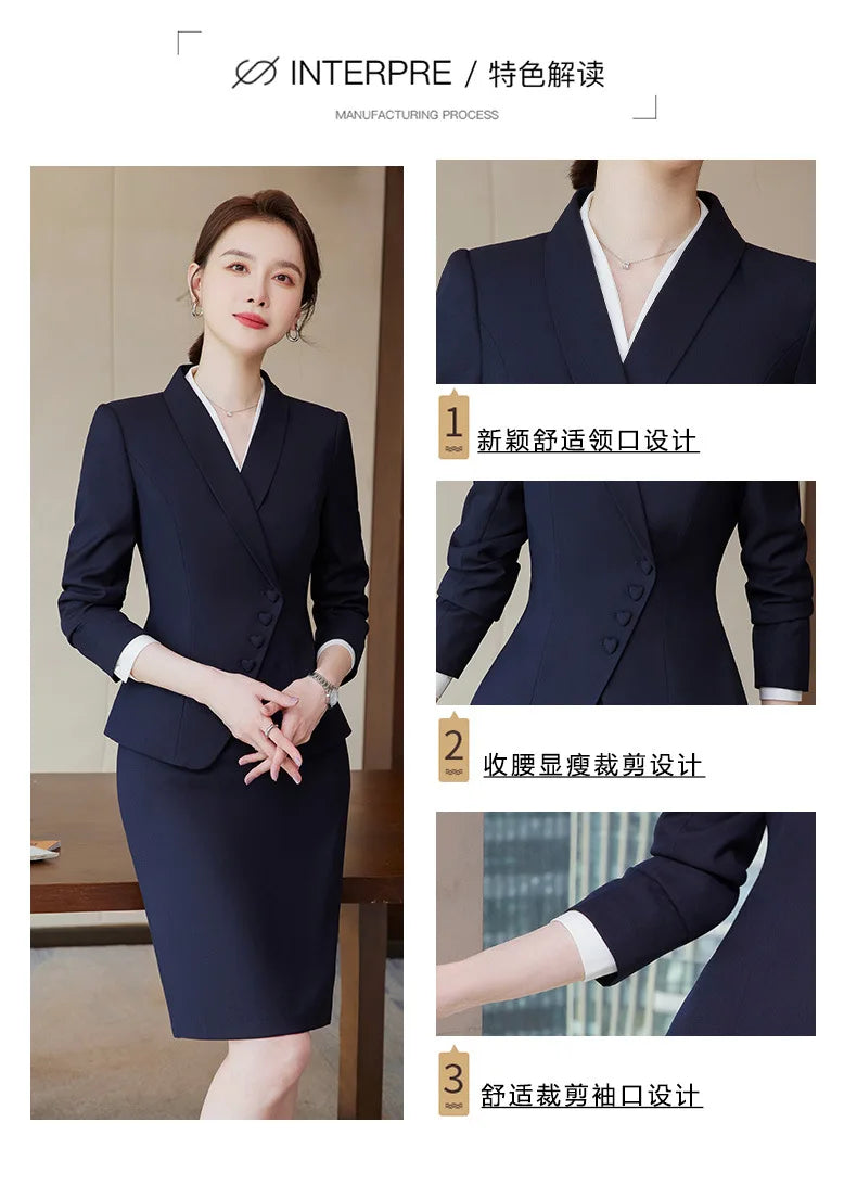 Novelty Blazers Suits Spring Long Sleeve Formal Professional Business Work Wear Suits with Skirt and Tops OL Styles Career Set