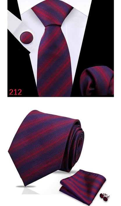 Luxury Plaid Tie For Mens Necktie Handkerchief Pocket Square Cufflinks Set Jacquard Woven Ties Wedding Business Accessories