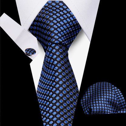 Classic Elegant Ties For Men Fashion Gifts Striped Solid Necktie Handchief Cufflink 3 Pcs Set Wedding Business Suit Accessories