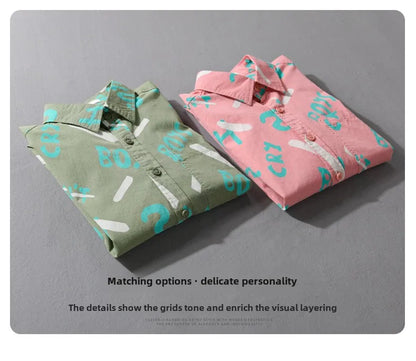 Spring Autumn Men's Clothing Design Sense Simple Long Sleeve Letter Printed Shirt Trendy Casual Fashion Versatile Men's Blouse