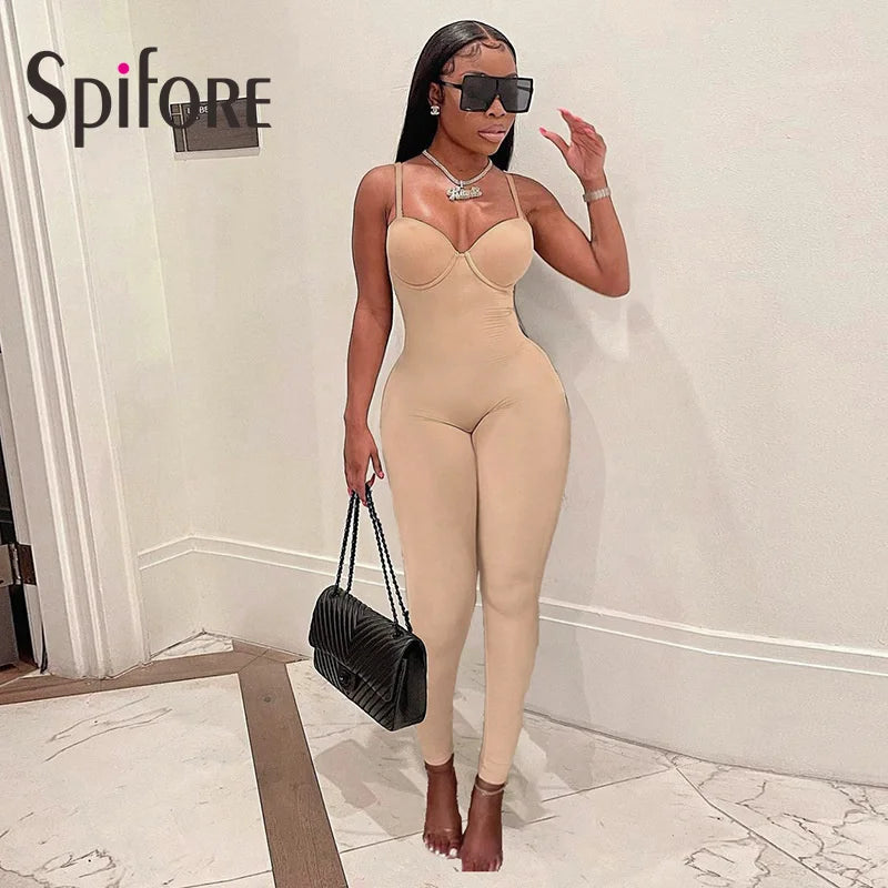 Spifore Sexy One Piece Women Jumpsuits For Party Club Pencil Pants Strapless Skinny Summer Rompers Black Streetwear Clothing