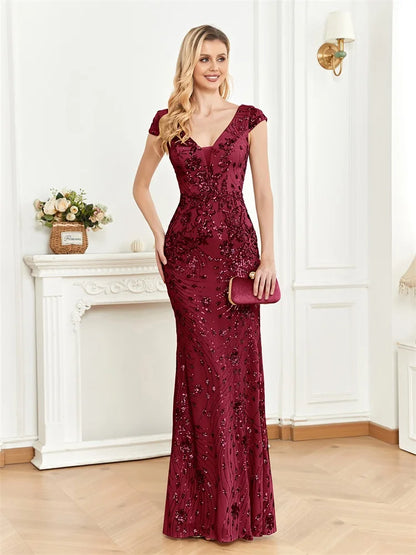 Lucyinlove Elegant Champagne Evening Dress For Women Long 2025 Luxury Mermaid Formal Sequins Prom Wedding Party Cocktail Dresses
