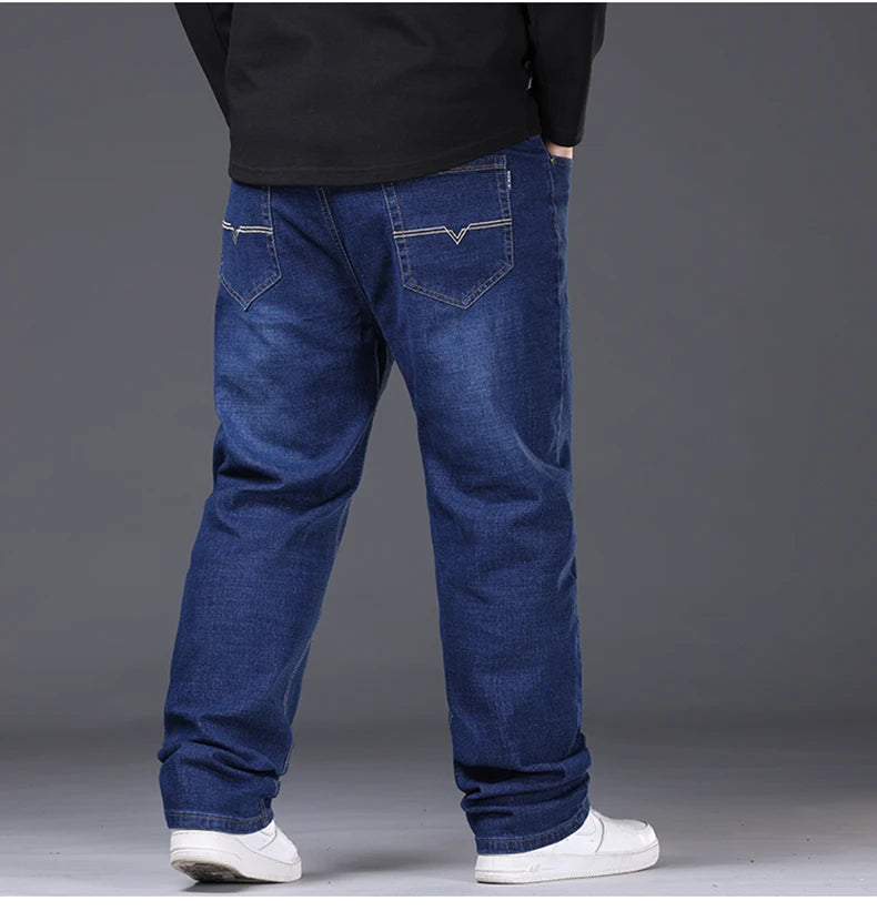 Men's Plus Size Denim Jeans | Sizes 48-50, 300KG Capacity | Casual Fashion, Business Style, Elastic Loose Fit