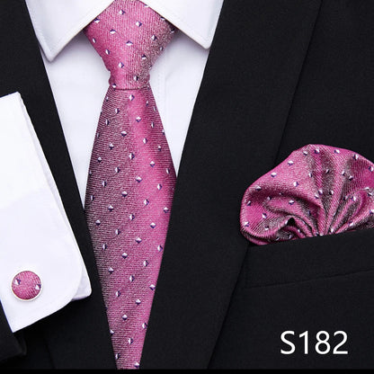 Hot Sale Holiday Gift Tie Pocket Squares Cufflink Set Necktie Dot Man Dark Grey Wedding Accessories Performance