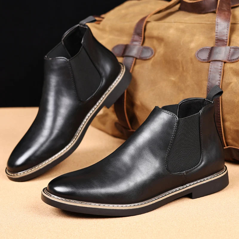 YRZL 39~47 Men Chelsea Boots Brand Retro Comfortable PU Leather Ankle Boots Men 2024 Fashion Black Brown Mens Boots