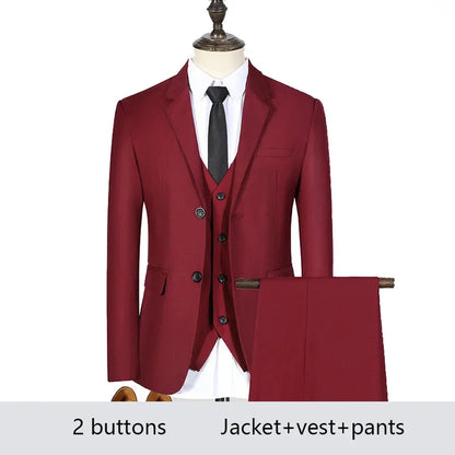 High Quality Men Suits 3 Pieces Elegant Blazer 2 Sets Luxury Wedding Business Vest Pants Coats 2023 Formal Jackets