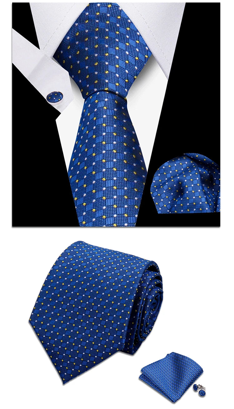 Classic Elegant Ties For Men Fashion Gifts Striped Solid Necktie Handchief Cufflink 3 Pcs Set Wedding Business Suit Accessories