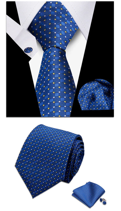 Classic Elegant Ties For Men Fashion Gifts Striped Solid Necktie Handchief Cufflink 3 Pcs Set Wedding Business Suit Accessories