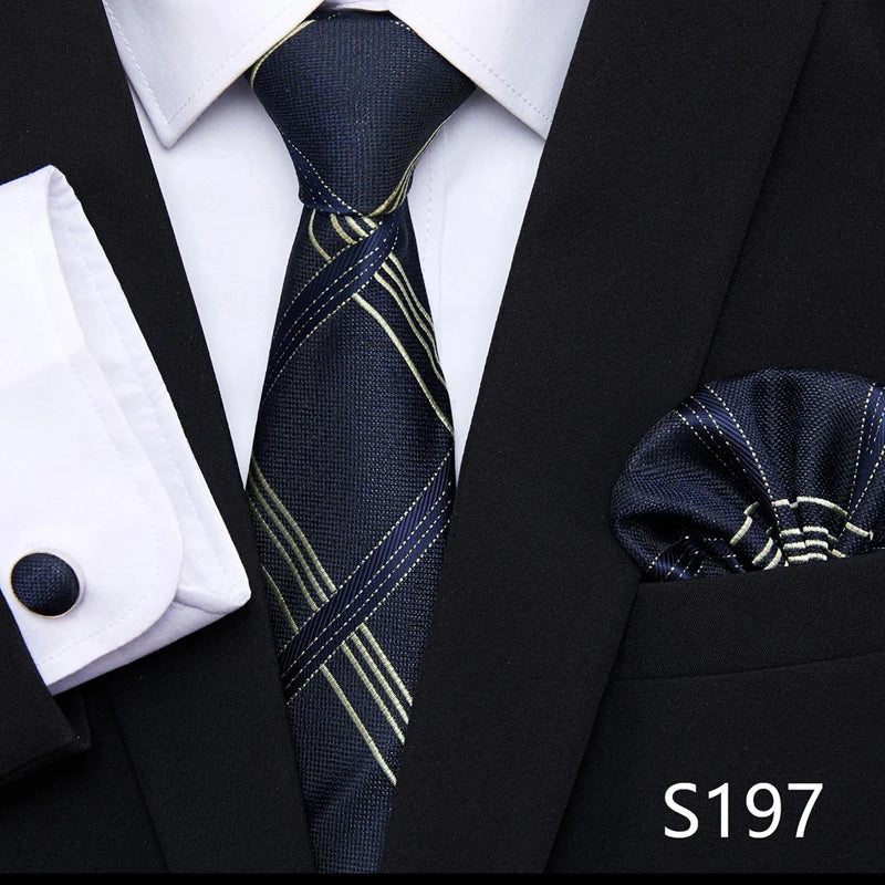 Hot Sale Holiday Gift Tie Pocket Squares Cufflink Set Necktie Dot Man Dark Grey Wedding Accessories Performance